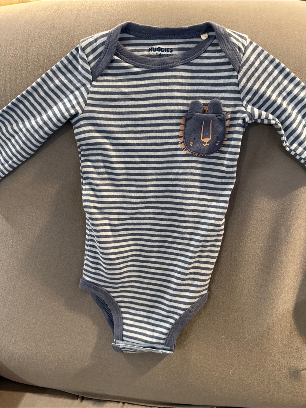 Huggies Blue Striped Long-Sleeve Baby Bodysuit with Bear Pocket
